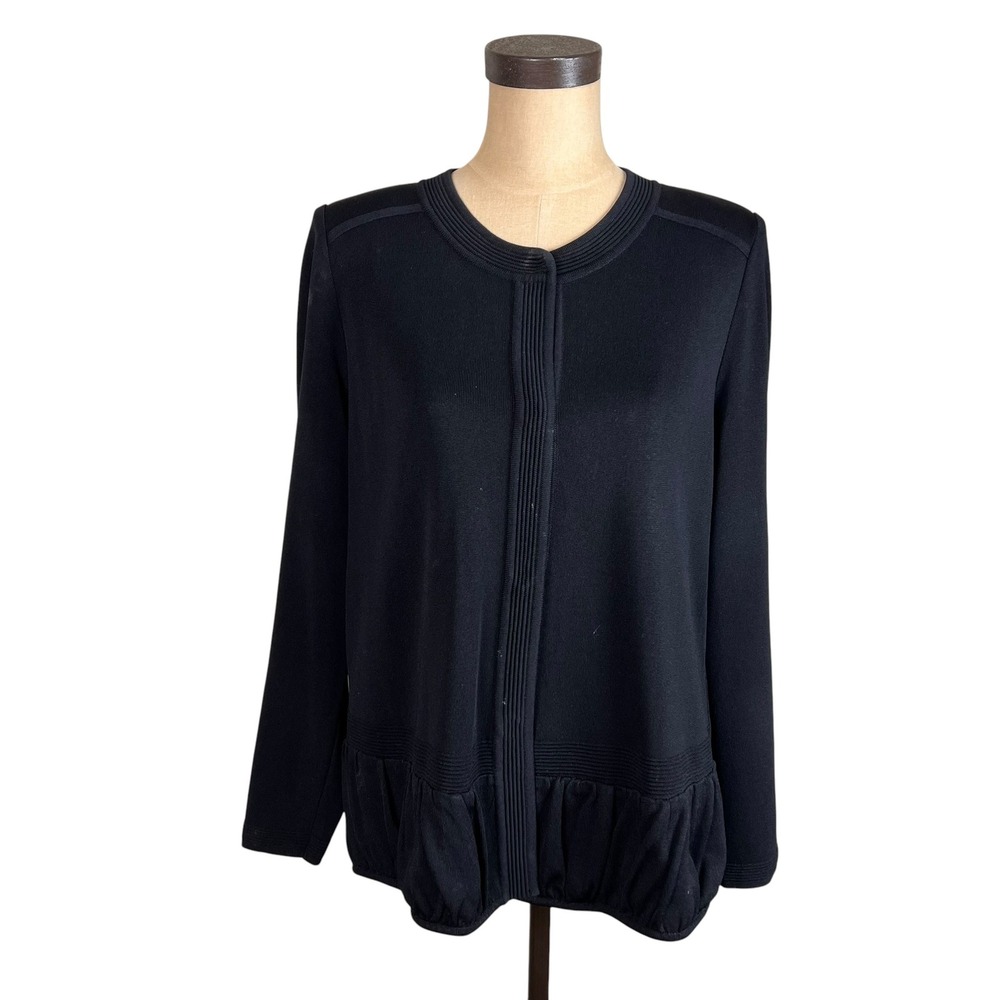Exclusively Misook Black Knit Ruffle Hem Jacket Size S Snap Front Cardigan